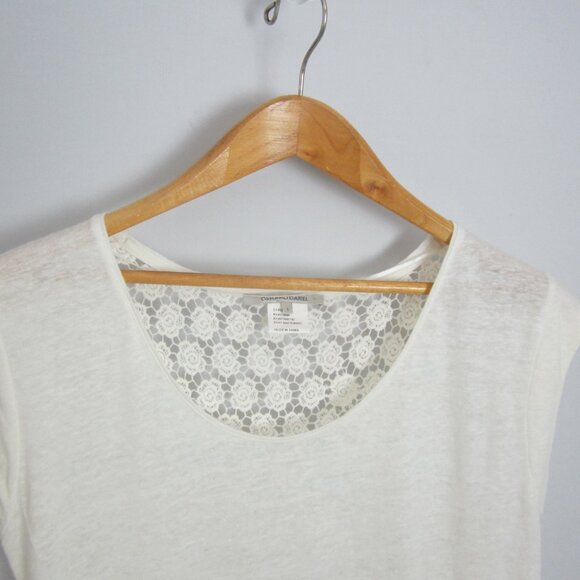 Gerard Darel Womens M Ivory Cap Sleeve Linen Knit Shirt Floral Cotton Lace Back - Picture 8 of 11